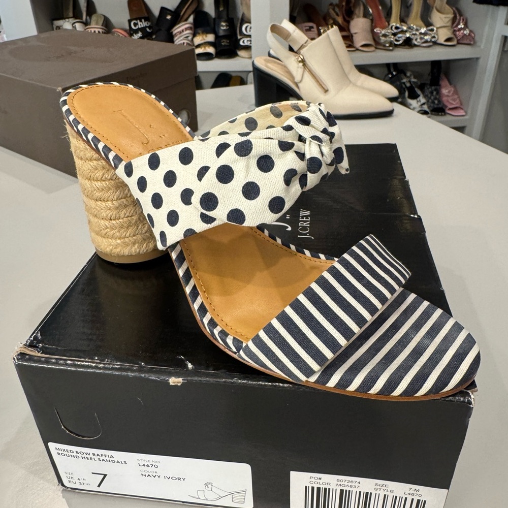 J crew brand new in box high heel striped sandal mule size 7